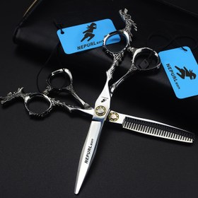 Resim 1 adet NEPURLSON 15.24 cm Gümüş Parlak Kuyruk Ejderha Berber Makası, İnce, Kesme, Sağ El, Unisex Yetişkin, Rahat Dokulu Saçlar için, Normal Saçlar için 