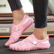 Resim Kadınların Nefes Alabilen Çizgili Su Ayakkabıları - Pembe Kauçuk Taban ve Kumaş Taban, Yaz Açı Hava Fitnessi, Plaj ve Yüzme için İdeal, Açık Hava Fitness Ayakkabıları|Nefes Alabilen Kumaş Ayakkabılar|Kauçuk Tabanlı Ayakkabılar 