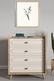 Resim FUHO İda 4 Çekmeceli Bohem Şifonyer Meşe-Vizon Bej 