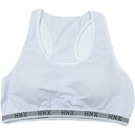 Resim HNX Beyaz Pamuklu Lastikli Çapraz Kalın Askılı Sporcu Kadın Büstiyer 