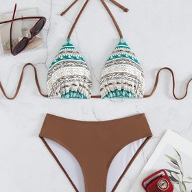 Resim Kadın Modası Seksi Etnik Tarz İki Parça Bikini Seti 
