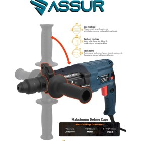 Resim Assur 850W Metal Şanzıman Darbeli Matkap Kırıcı Delici Hilti 2-28mm 