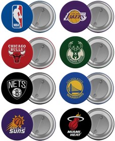 Resim Saturn Nba Takımları Çanta Rozeti Seti 8 Adet En Büyük Boy 5.8cm Iğneli Broş 