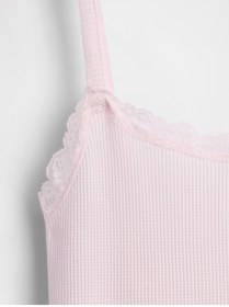 Resim GAP Kız Çocuk Açık Pembe Waffle Dantel Kenarlı Cami Atlet 
