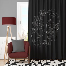 Resim Gray Yin Yang Koi Perde 