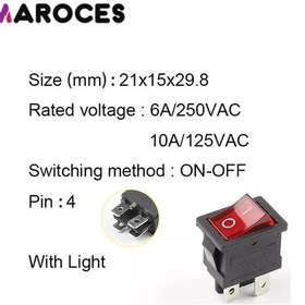 Resim Ic-119 Mini Kırmızı Işıklı 220V Anahtar On-Off 4P 4 Bacaklı Kcd1 10 Adet 