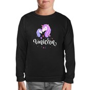 Resim Unicorn Anneler Günü Siyah Çocuk Sweatshirt 