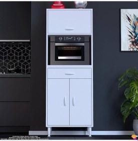 Resim Modilayn Oslo 60x162,4x56 Cm, 1 Çekmece, 2 Kapaklı. Ekmeklik / Fırın / Mikrodalga Dolabı. Beyaz 