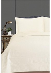 Resim Toskana Tek Kişilik Lüks Kadife Yatak Örtüsü Krem Krem 