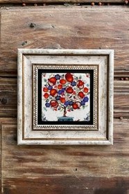 Resim Fins Stone Decor Çerçeveli Taş Duvar Dekoru Tablo 20X20Cm 2'Li Set (1104-471) Bereket Nar Ağacı Hediyelik F2-2Cdd-158 
