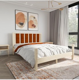 Resim Orion Model Kiremit Renk Puflu Başlıklı Vernikli Çam Ahşap Karyola-81 150 x 200 CM 