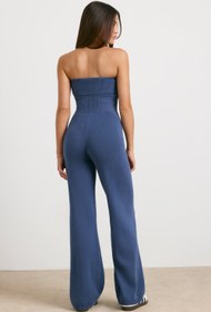 Resim Yıkanmış Lacivert Kalın Örgü Tekme Flare Unitard - S 