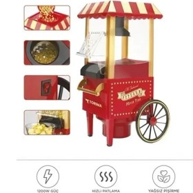 Resim HERŞEYBURDAMODA Yağsız Mısır Patlatma Popcorn Makinesi Kırmızı 