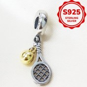 Resim 1pc Preppy Spor Tarzı S925 Gümüş Tenis Raketi & Top Mücevher Kolye, Moda DIY Takılar Kadınlar İçin, 3.4Mm Yılan Zinciri Kolyeler Uygun, Günlük Giyim & Hediyeler İçin İdeal 