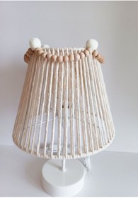 Resim C&A Makrome Ip Sargı Ahşap Boncuk Ekru Hazır Ponpon Detaylı Bebek Ve Çocuk Odası Abajur(2) 