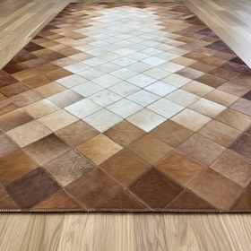 Resim Bej ve Kahverengi Tonlu Dana Derisi Patchwork Halı - 160x230 cm 