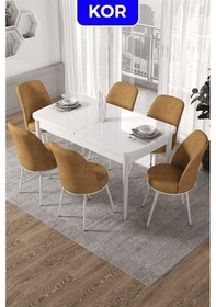 Resim Canisa Kor Serisi 70x114 Açılabilir Mutfak Masası Takımı Beyaz Masa 6 Cappucino Sandalye Masa Beyaz Sandalyeler Cappuccıno 