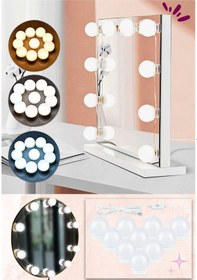 Resim 10 Lu Makyaj Masası Banyo Aynası Giyim Odası Aydınlatma Hollywood Tarzı Nostaljik Led Lamba 3 Mod 