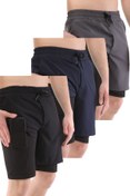 Resim Ghassy Co Erkek 3'lü Paket Running Hızlı Kuruma Micropoly Antrenman Fitness Kısa Taytlı Spor Şort 