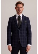 Resim Erkek Lacivert Yeşil Kışlık Yünlü Regular Fit Ekose Desenli Ceket 001 