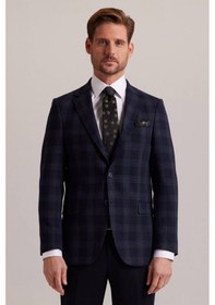 Resim Erkek Lacivert Yeşil Kışlık Yünlü Regular Fit Ekose Desenli Ceket 001 