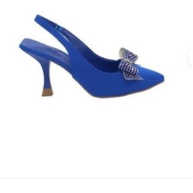 Resim Mergenshoes K041 Mavi Fiyonklu 7 Cm Klasik Topuk Kadın Ayakkabı Mavi 