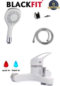 Resim BlackFit 10 Yıl Garantili Mix Beyaz Aç Kapa Çift Su Girişli Banyo Bataryası Ruby Duş Başlığı Set 