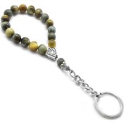 Resim Gül Endam Sarı-Gri Kaplangözü Doğaltaş-Çelik Kombinli Tesbih Anahtarlık 