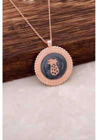 Resim Ananas Mineli Plaka Rose Gümüş Kolye 2650 472071292 