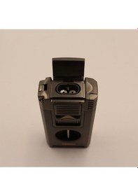 Resim Çift Torch Pürmüz Dahili Kesici Delicili Gunmetal Metal Puro Çakmağı 