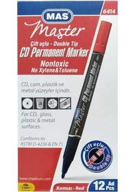 Resim Mas 6414 Kırmızı Çift Uçlu Cd Marker Kalem 12'li Kırmızı 