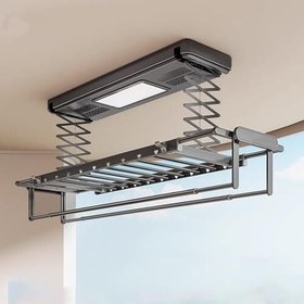 Resim Tavana Monte Edilen Elektrikli Çamaşır Kurutma Makinesi, Uzaktan Kumandalı - Ağır Hizmet Tipi Katlanabilir Kurutma Askısı, 35 kg Kapasite, 120 cm Isıtıcı Fan, Ayarlanabilir Teleskopik Tasarı 
