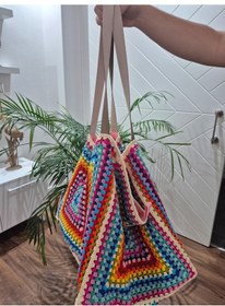 Resim Glamglamour El Örgüsü Renkli Küçük Ve Büyük Özellikli Bayan Plaj Çantası Çok Renkli 