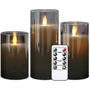 Resim Düğün Dekorasyon Mumları - 3 Parçalı Led Mum Seti, Uzaktan Zamanlayıcılı Alevsiz, Kaiyi İle Şık Cam Görünümü 