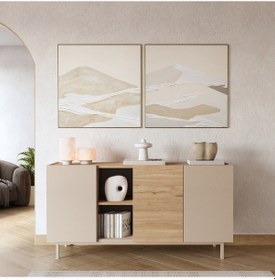 Resim Robin Home Luka Konsol 3 Kapaklı Raflı Ahşap Ayaklı 150cm Kumsal-sepet Bej 