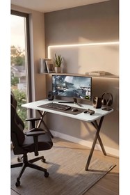 Resim hey modüler mobilya 120 cm Gaming Profesyonel Oyuncu Masası Beyaz Tabla, Siyah Metal Ayaklı Hey Gaming 
