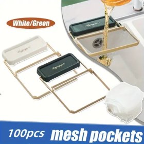 Resim 1 adet Süzgeç Rafı + 100 adet Saklama Çantası Katlanabilir Mutfak Lavabo Süzgeci için Filtre Rafı MeshBag 