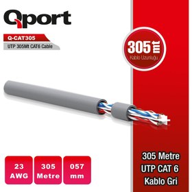 Resim Qport Q-CAT6 305 mt. UTP 23Awg 0,57mm Gri Network Ağ Kablosu 