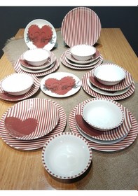 Resim Gülhanile Porselen Yemek Takımı 24 Parça 6 Kişilik Kalp Serisi 
