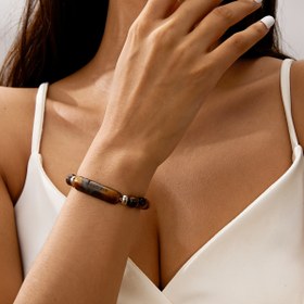 Resim 1 adet Şık 8mm Doğal Kaplan Gözü Taşlı Bileklik Erkekler ve Kadınlar için - Günlük Giyim veya Tatil için Minimalist El Yapımı Boncuklu Takı, Kaplan Gözü Takısı 