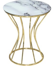 Resim BENGİ TİCARET Brc 17886 KUM SAAT FİSKOS Beyaz Mermer Desen Metal Çelik Gold Renk Kaplama Elyapı 