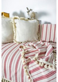 Resim Dnc Home Tekstil Ndchome Bordo Çizgili Ham Ponponlu Otantik Koltuk Örtüsü Koltuk Şalı 