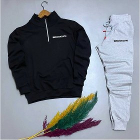 Resim New Cabin Yeni Sezon Pamuklu Yarım Fermuarlı Brooklyn Baskılı Sweat- Pamuklu Eşofman Altı Takım 2'li Alt Üst 