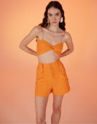 Resim HOLLY LOLLY Koton Kumaş Şeffaf Rise Zincir Detaylı Bluz Turuncu 