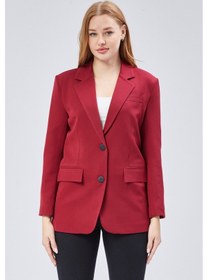 Resim Bordo Kadın Düğmeli Oversize Blazer Ceket Bordo 