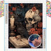 Resim 1 adet 5D Tam Matkap Yuvarlak Elmas Boyama Kiti, Kafatası ve Çiçek Tasarımı, 30x40cm/11.8x15.8in, Kendin Yap Mozaik Duvar Sanatı, Başlangıç Dostu, Ev Oturma Odası Ofis Dekoru, Halloween, Yeni Yıl, Paskalya Hediyesi için İdeal - PS Malzeme, Elmas Sanatı 