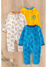 Resim Aslan Figürlü Uzun Kollu 3'lü Erkek Bebek Tulum Takım 001 