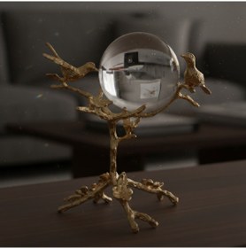 Resim Gold Kuş Figürlü Kristal Küre Dekoratif Obje Kendiniz İçin 