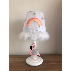 Resim Bebek Çocuk Odası Abajur Somon Gökkuşağı Filamingo 