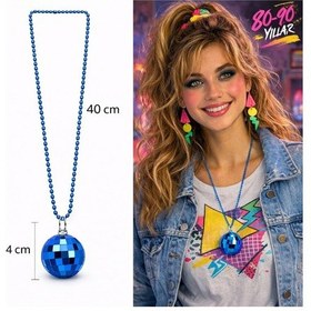 Resim Retro Disko Topu Şekilli 80&amp 39 Ler 90&amp 39 Lar Mavi Renk Plastik Kolye - Elm-01-764263 